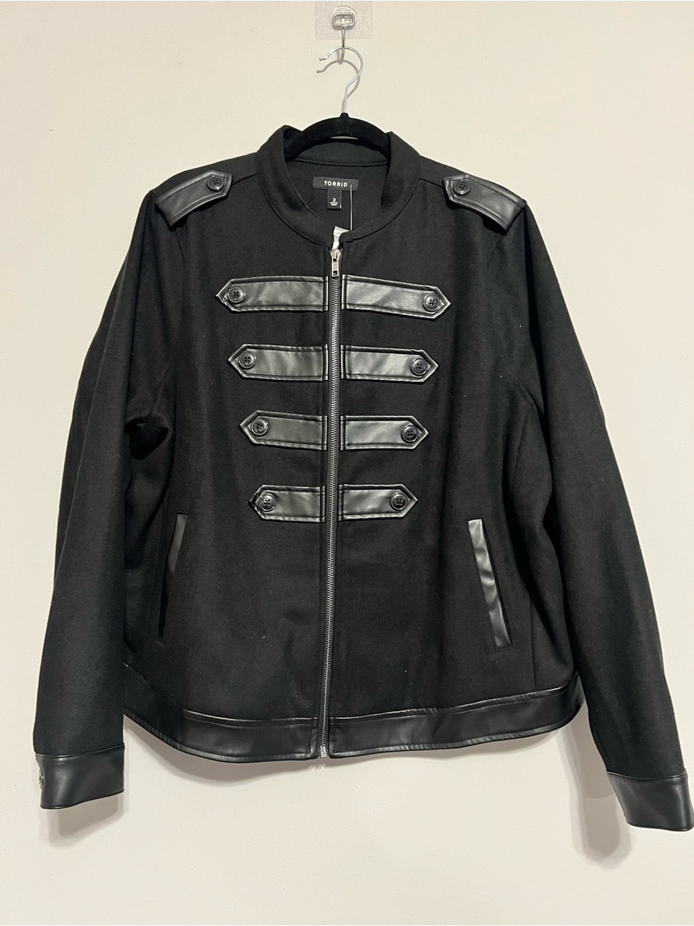 torrid Black Military-Inspired Jacket with Faux Leather Trim | Women’s 2X - Picture 1 of 4